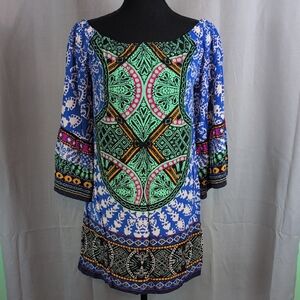 Bohemian Blue and Green Mini Dress